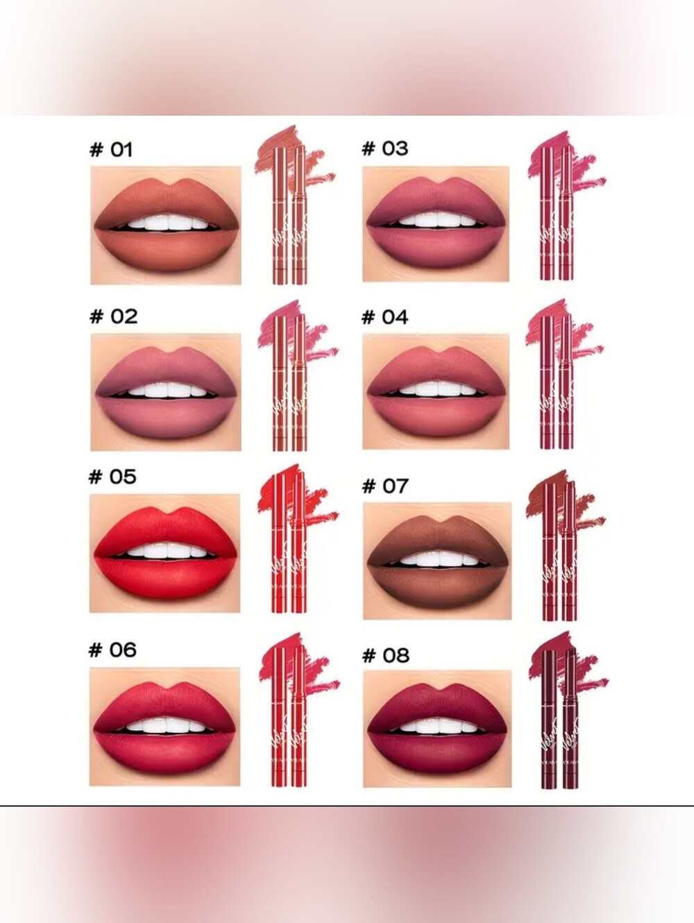 Just A Kiss Velvet Matte Lipstick - Bold Red To Nude/ 8 Piece Set - Picture 5 of 12